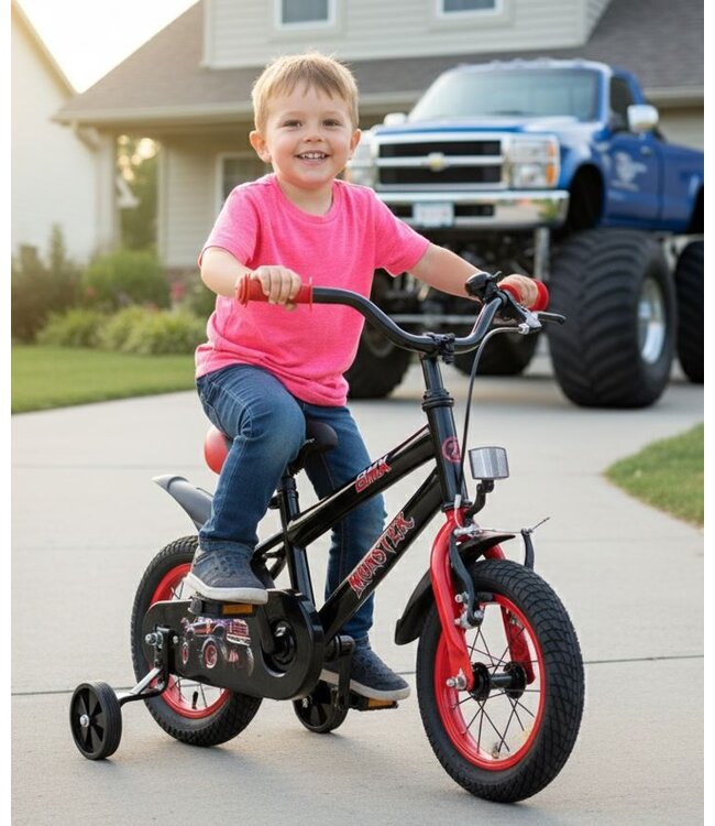 2Cycle Monster kinderfiets 12 inch (2 tot 4 jaar) voor jongens zwart