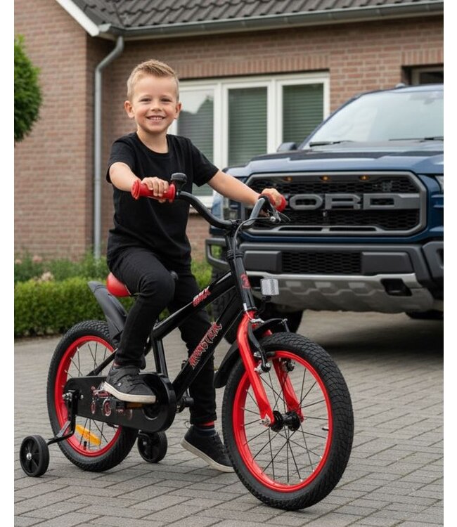 2Cycle Monster kinderfiets 16 inch (4 tot 6 jaar) voor jongens zwart