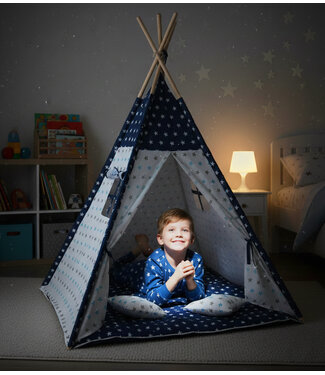 Sajan Speeltent - Tipi Tent - Met Grondkleed & Kussens - Speelhuisje - Tent voor kinderen - Blauw-Wit