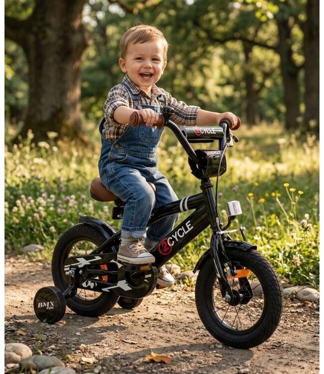 2Cycle BMX Fun kinderfiets 12 inch (2 tot 4 jaar) voor jongens zwart