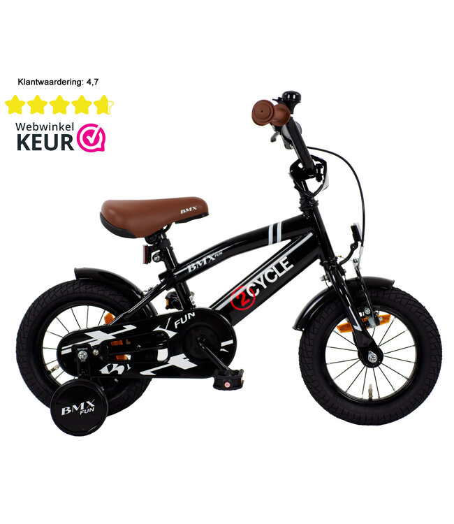 2Cycle BMX Fun kinderfiets 12 inch (2 tot 4 jaar) voor jongens zwart