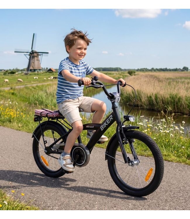2Cycle Biker-Cargo kinderfiets 18 inch (5 tot 7 jaar) voor jongens zwart