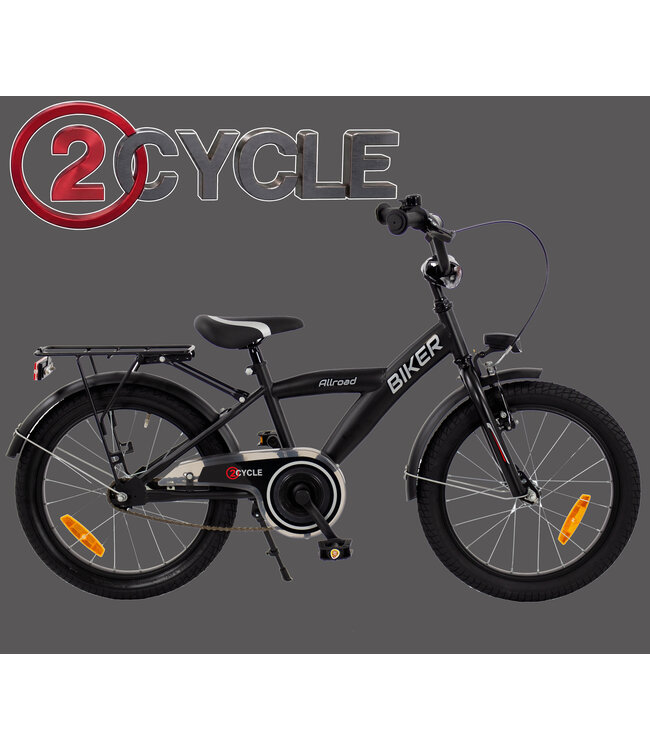 2Cycle Biker-Cargo kinderfiets 18 inch (5 tot 7 jaar) voor jongens zwart