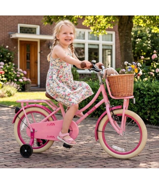 2Cycle Transportfiets 16 inch (4-6 jaar) Meisjesfiets Roze – Met Zijwieltjes en Voordrager