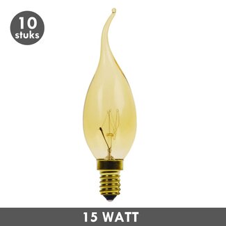 Tipkaars 15 Watt goud E14 10x