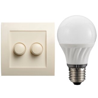 LED duo muurdimmer met LED lamp 7W E27 warm wit