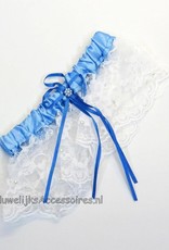 Kousenband blauw en wit met blauw strik