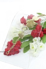 Goud armband met 2 bloemen en strass stenen