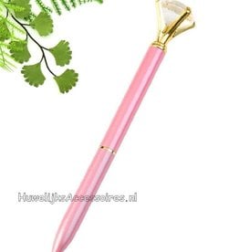 Zeer mooie roze receptie pen met kristal