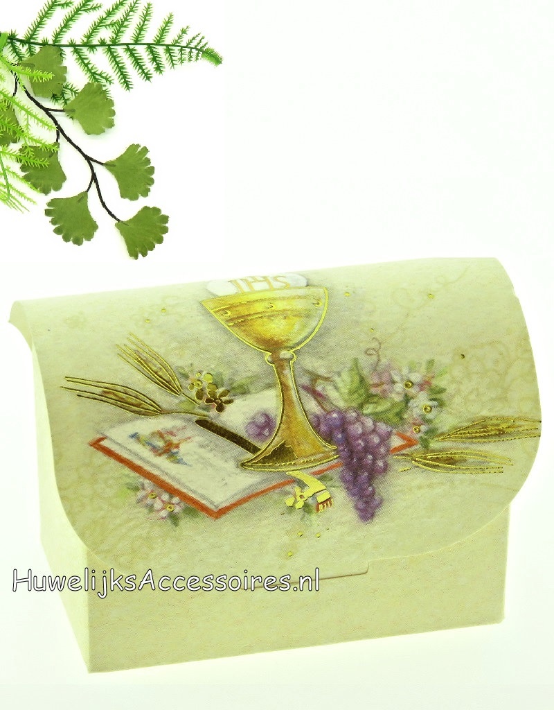 Heilige communie bedankje doosje met gouden kelk
