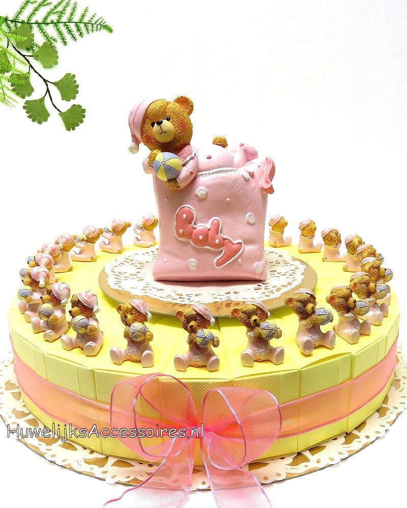 Baby shower bedankjes met roze baby’s met een bal