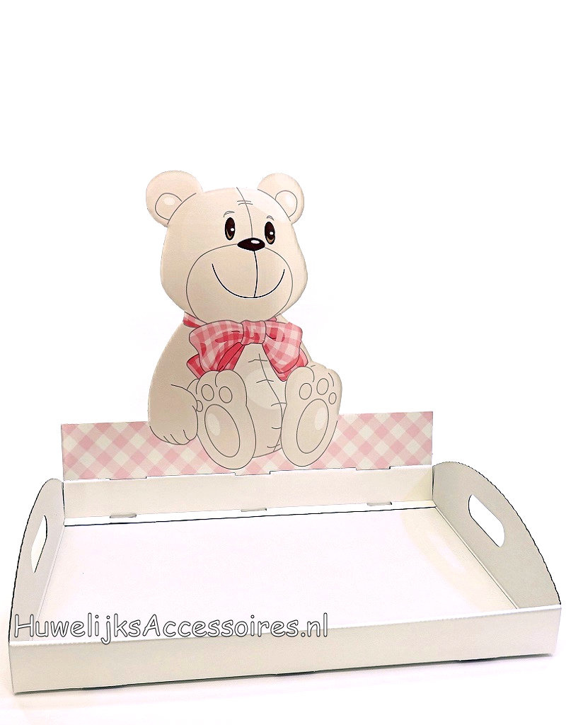 Roze beer doosje doop bedankje