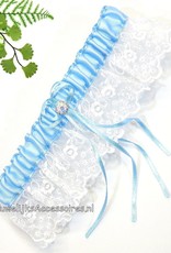 Kousenband blauw en wit met strass versiering