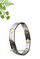 Zilver en goud gekleurde RVS schakel armband