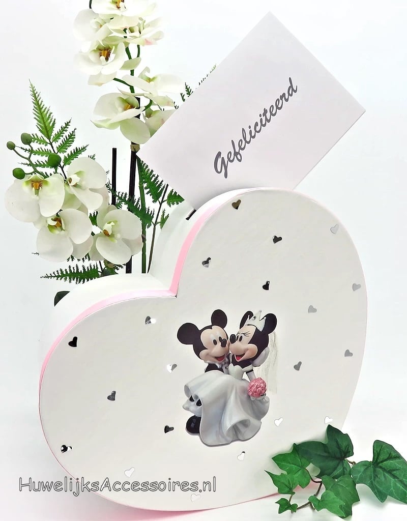 Disney Mickey en Minnie bruiloft hart enveloppendoos