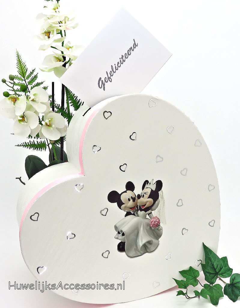 Disney Mickey en Minnie bruiloft hartvorm enveloppendoos