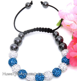 Shamballa armband met blauw en wit strass stenen