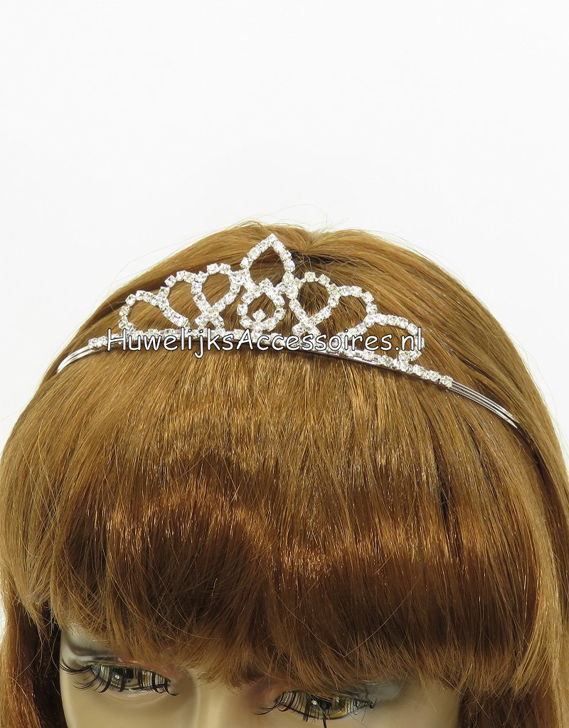 Super mooi bruidstiara met strass stenen harten