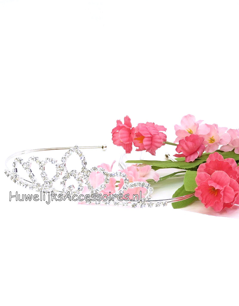 Super mooi bruidstiara met strass stenen harten
