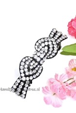 Zwarte patentspeld strik met strass stenen