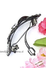 Zwarte patentspeld strik met strass stenen