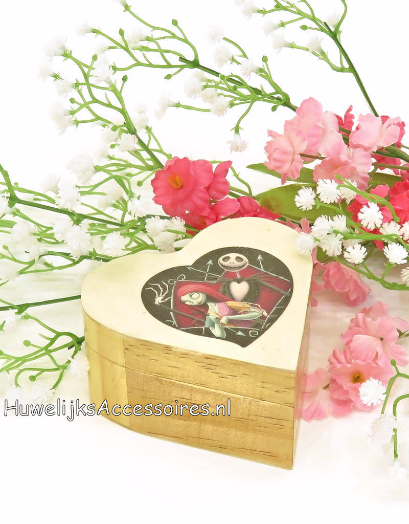 Disney Jack Skellington en Sally hartvormig trouwringen doosje