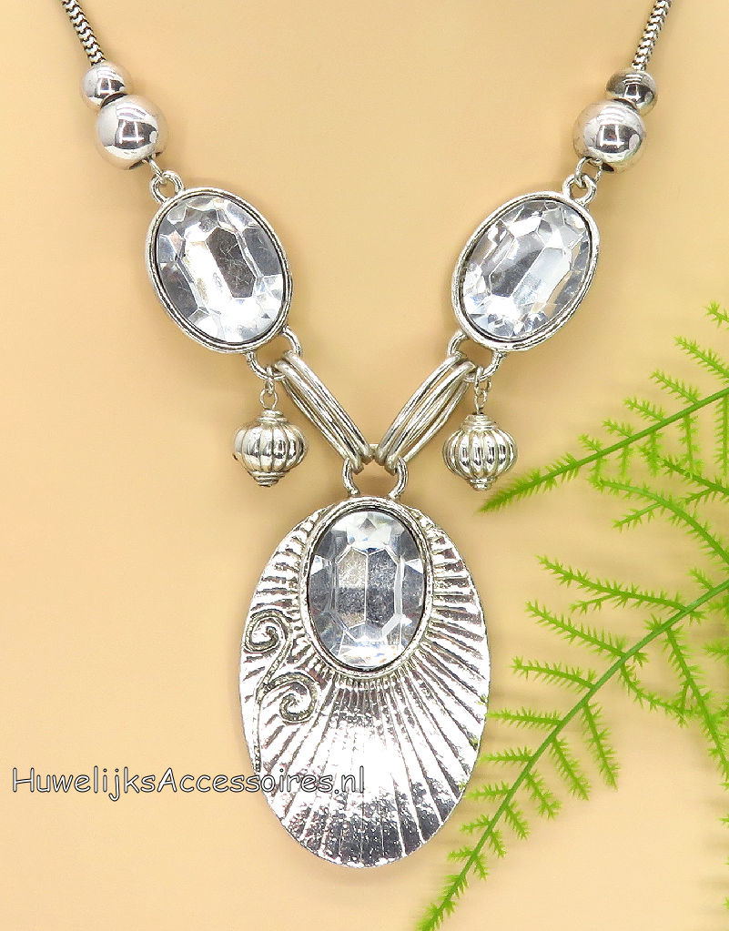 Prachtige zilver en kristal bruids halsketting