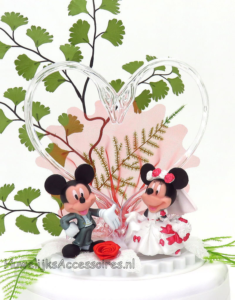 Disney Mickey en  Minnie Disney bruidstaart topper met zwanen