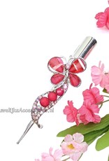 Zilver duckklem gedecoreerd met roze stenen & strass stenen