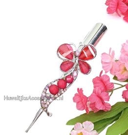 Zilver duckklem met roze strass stenen