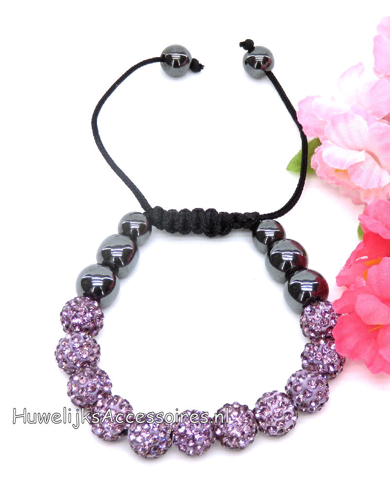 omvang Woestijn vloek Shamballa armband met paars strass steen ballen - Huwelijks Accessoires