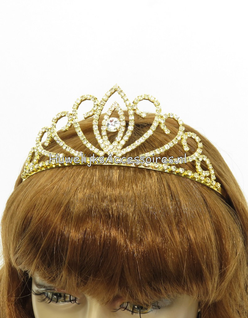 Golden bruidstiara met sprankelende strass stenen