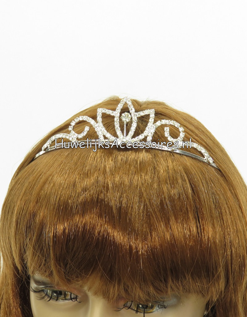Prachtige bruidstiara met strass stenen bloem en krullen