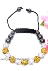 Shamballa armband met wit en goud strass steen ballen