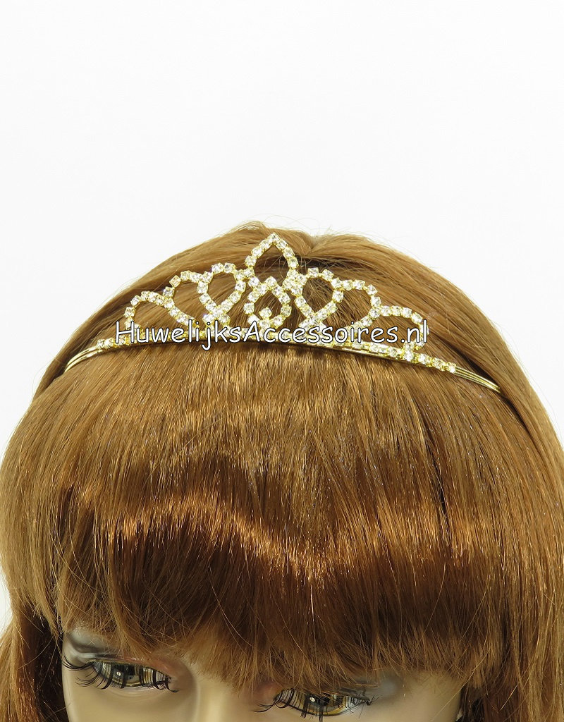 Goudkleurige bruid tiara met talloze strass steentjes