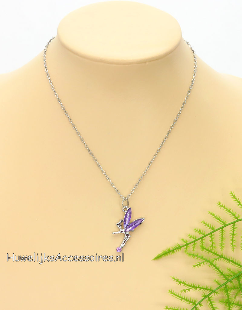 Disney Halsketting met Tinkelbel pendant met lila vleugels