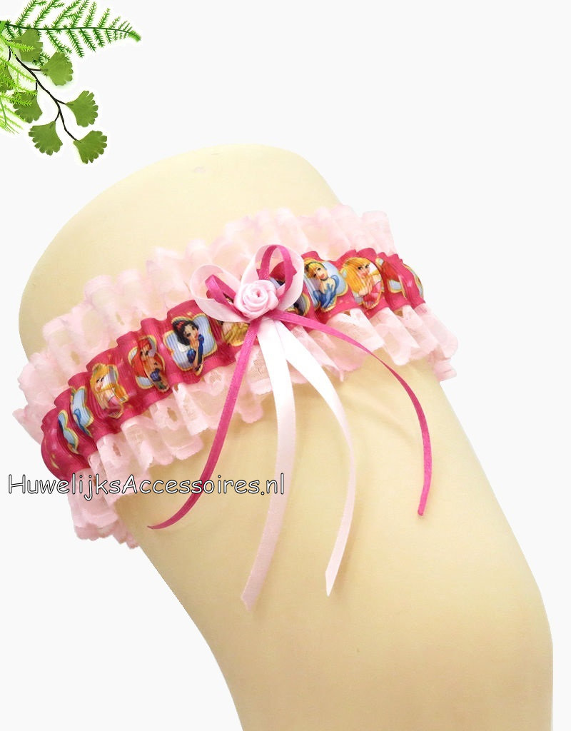 Disney Disney Prinsessen bruids kousenband met roze kant