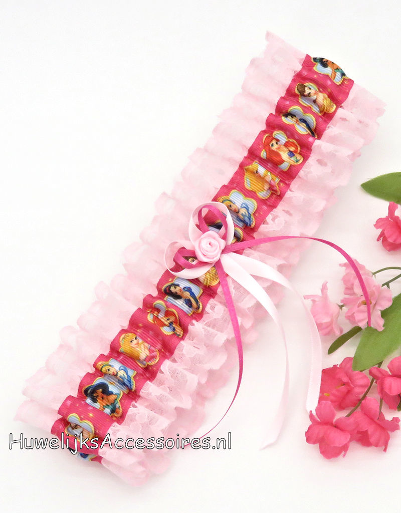 Disney Disney Prinsessen bruids kousenband met roze kant