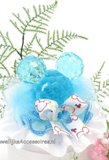 Disney Blauw Mickey Mouse taarttopper versierd met kant en veren