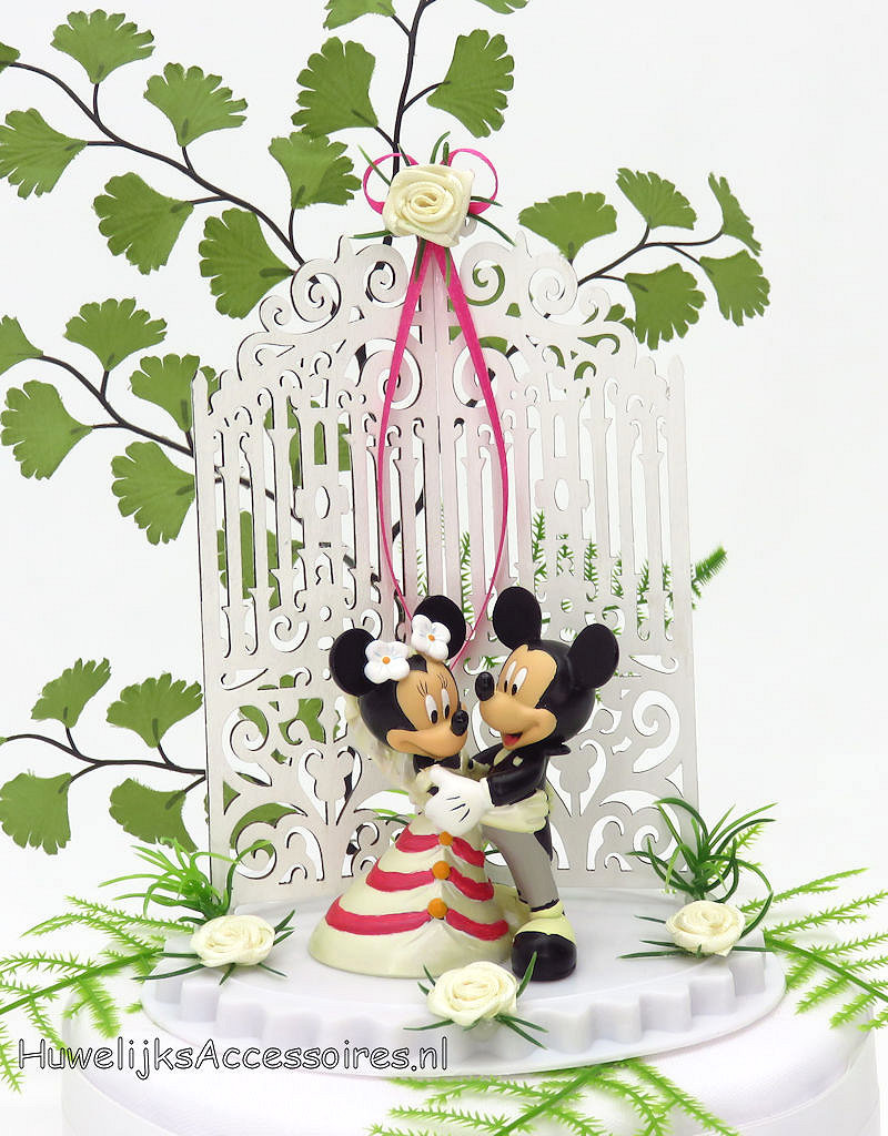 Disney Disney Mickey en Minnie bruidstaart topper met ecru roosjes