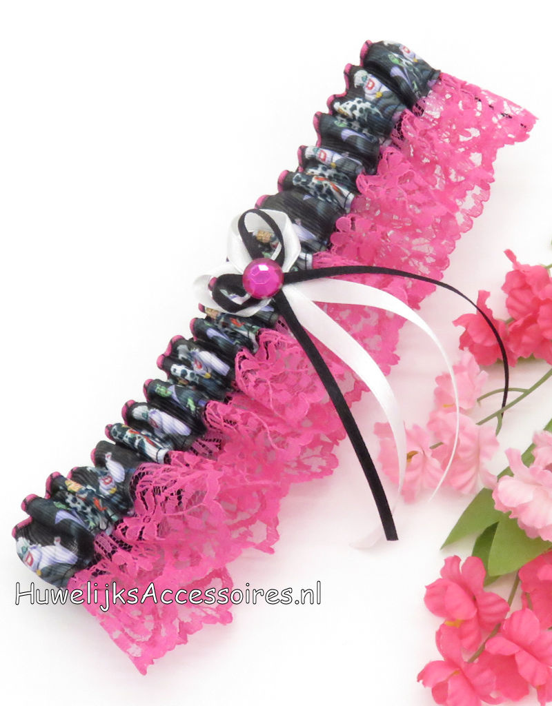 Disney Disney kousenband met Ursula, Cruella en Maleficent met fuchsia kant