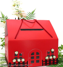 Rode 'huisje' enveloppendoos met versiering
