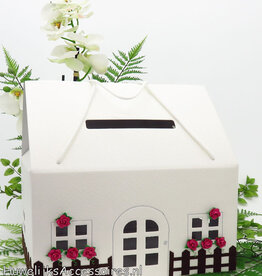 Witte 'huisje' enveloppendoos met versiering