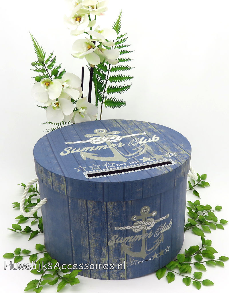 Ronde blauwe 'Summer Club' enveloppendoos