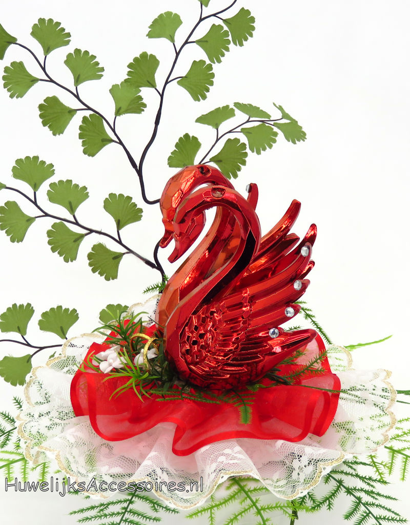 Prachtige rode zwanenpaar trouw taarttopper