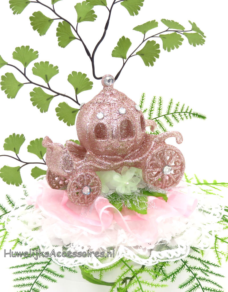 Disney Prachtige roze koets bruiloft taart topper