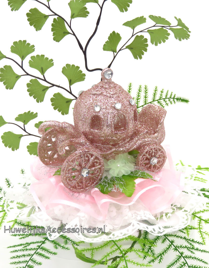 Disney Prachtige roze koets bruiloft taart topper