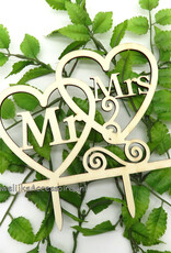 Blank hout 'Mr & Mrs' bruiloft taarttopper met pinnen