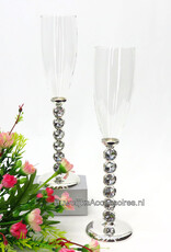 Verzilverd bruiloft champagneglazen met strass stenen