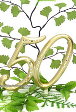Gouden '50' jubileum taarttopper met strass stenen met pinnen